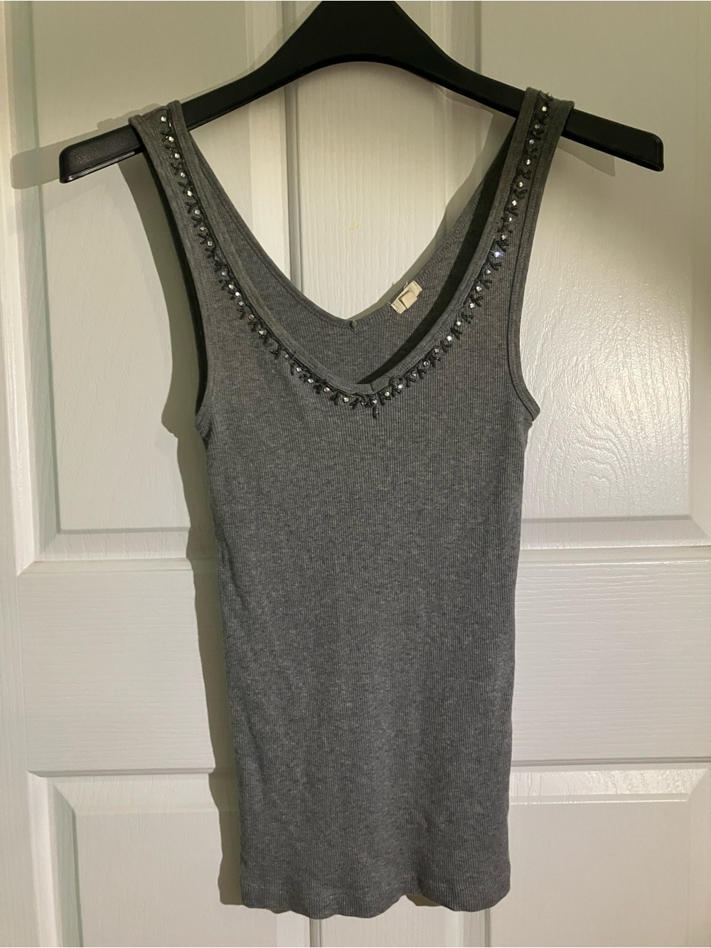 J. Crew Gray Embellished V-Neck Tank